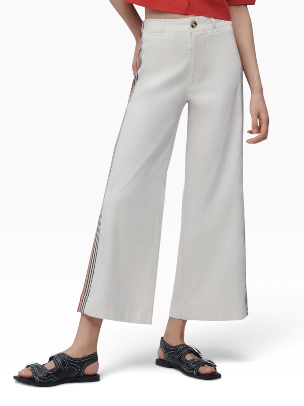 Anthropologie Maeve Ettie Off White Wide Leg Stripe Crop Jean Size 26 Retro